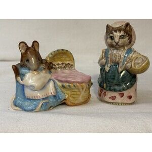 Lot 2 Beswick Beatrix Potter Figurines Cousin Ribby & Hunca Munca Perfect Cond